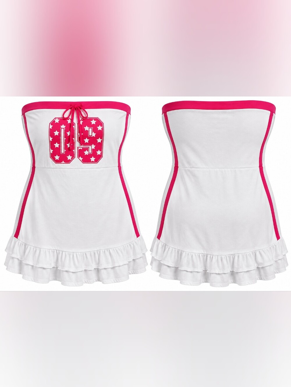 Megan Moroney Cloud 9 XL White Pink 09 Strapless Ruffle Mini Dress NWT Concert
